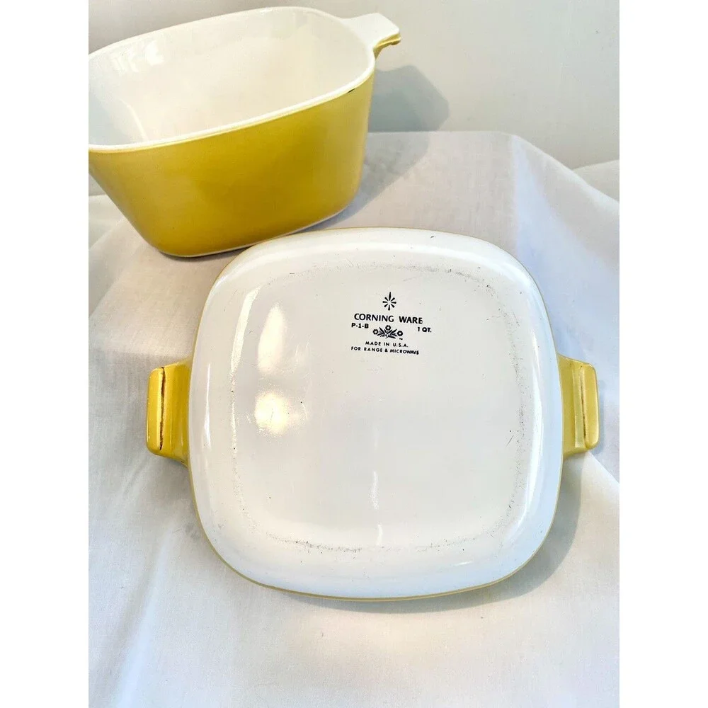 2 CORNING WARE P-1B 1 QT & P-1 3/4-B 1 3/4 QT HARVEST GOLD YELLOW CASSEROLE